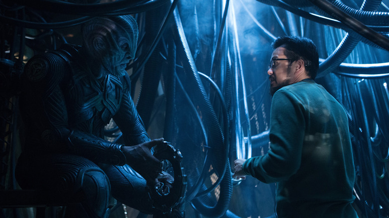 Idris Elba as Krall on the set of Star Trek Beyond, with director Justin Lin